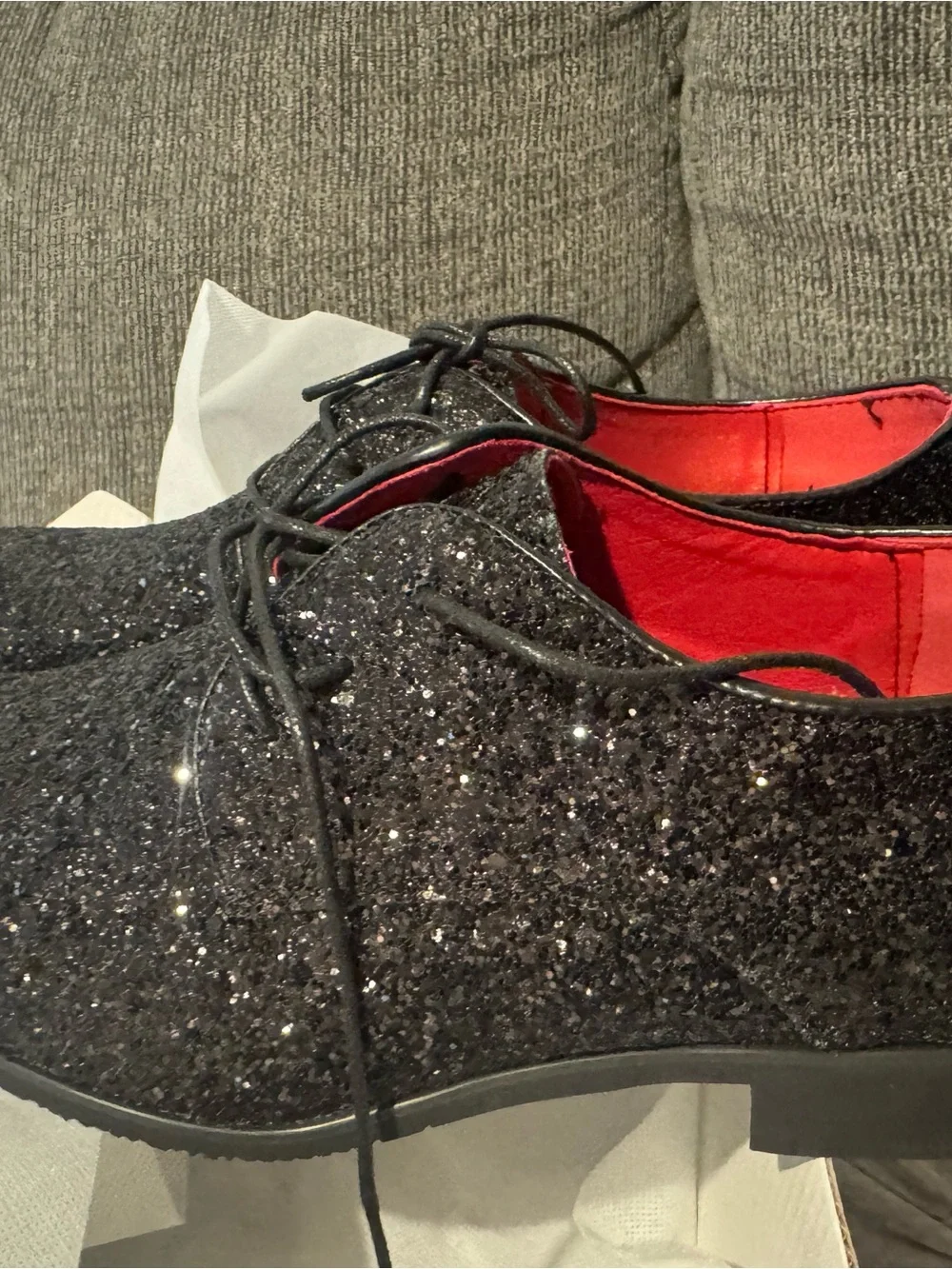 Men's Black Glitter Lace-Up oxfords